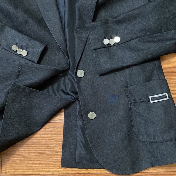 Calvin Klein women’s dark gray / black blazer cotton blend 2 metal buttons-14 - Picture 16 of 16